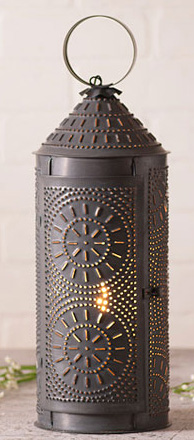 15" Fireside Colonial Lantern with Chisel Pattern in Blackened Tin Finish USA 